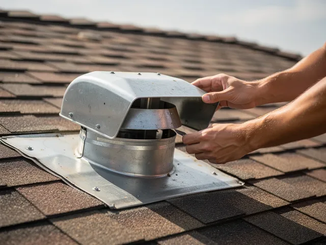 Northborough Dryer Vent Cleaning certified technician safely cleaning a roof-mounted dryer vent in Northborough