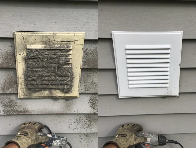 Northborough Dryer Vent Cleaning technician installing high-quality dryer vent cover at a residential property in Northborough