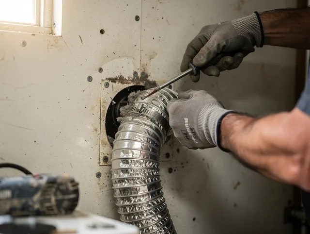 Northborough Dryer Vent Cleaning technician performing precise dryer vent hose installation in Northborough